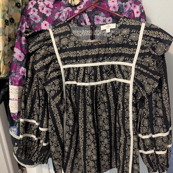 Tops - Floral Black and Cream Women's Top